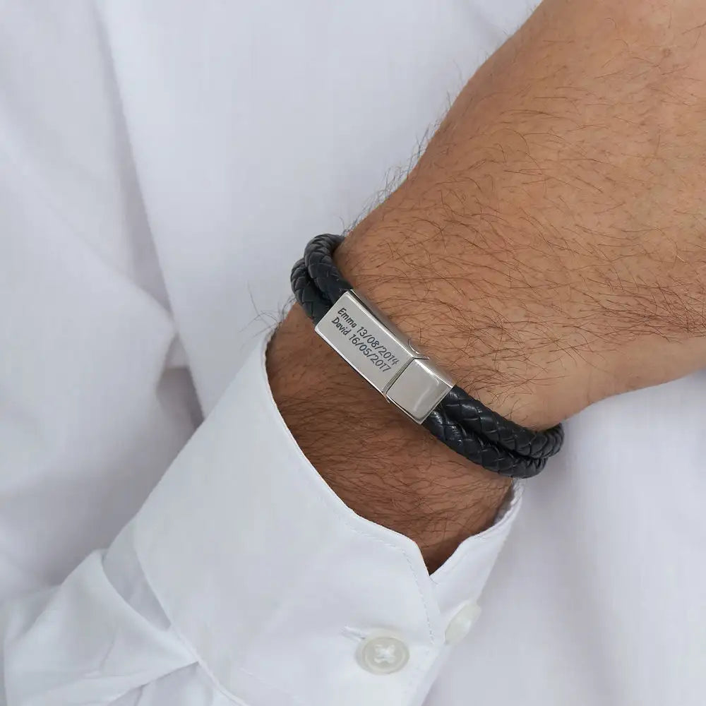 Chic lederarmband für herren - persönliches gravur-geschenk