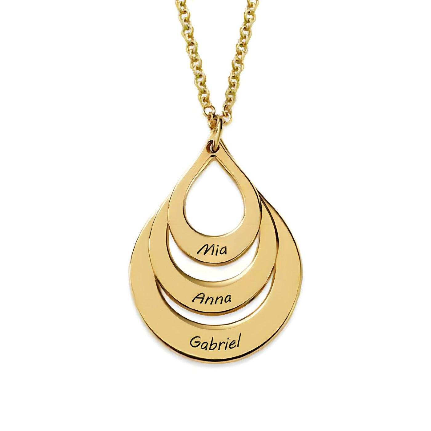 Goutte namensanhänger-kette - gravierter goldschmuck für damen