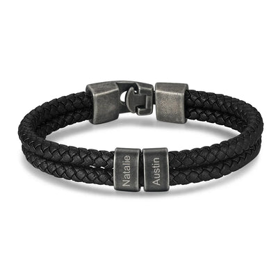 Personalisierbares, graviertes lederarmband für männer – individuelle namensgravur