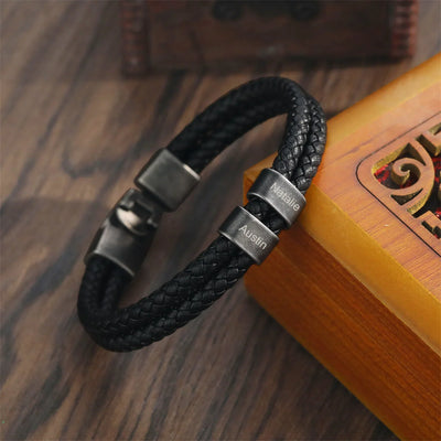 Personalisierbares, graviertes lederarmband für männer – individuelle namensgravur